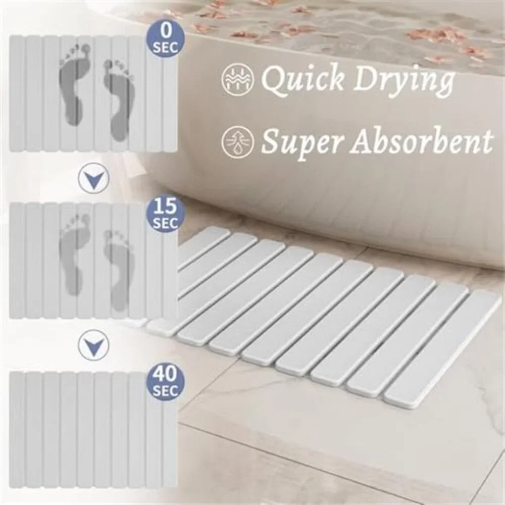 Foldable Stone Bath Mat Quick Dry Absorbent Non Slip Large Diatomaceous Mat